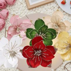 圣诞花假花仿真玉兰花23CM圣诞节装饰品圣诞树装饰家居摆件绒布花