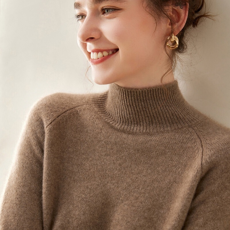Ordos City 100% Pure Cashmere Sweater for Women, Half-Turtleneck, Thickened, Loose Fit, Slimming, Skin-Friendly Knitted Base Sweater