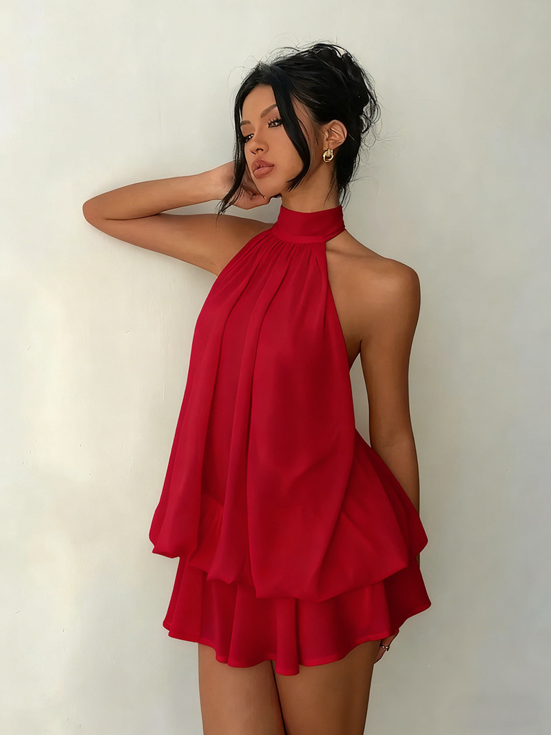 Sexy Mesh Halter Neck Tea Break Dress For Women Summer Beach Vacation Stylish Hot Girl Party Dress_ecoleips.com
