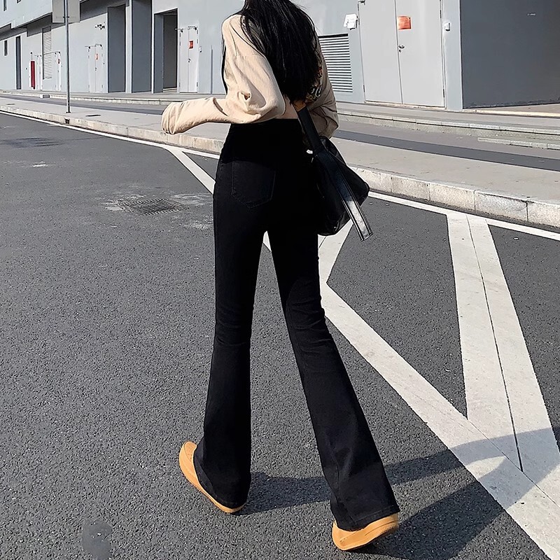 Flared Pants Black High-Waisted Jeans for Women Spring and Autumn Stretchy Plus Size Floor-Length Versatile Trendy Ins Style Flared Pants Black High-Waisted Jeans for Women Spring and Autumn Stretchy Plus Size Floor-Length Versatile Trendy Ins Style