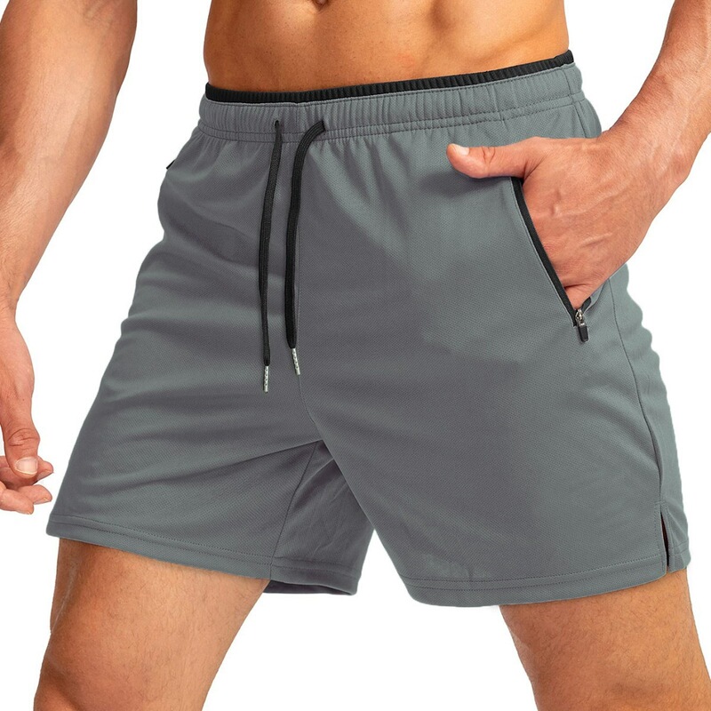 Cross-Border Hot-Selling Men's Running Shorts with Zipper Pockets, Quick-Dry Gym Workout Shorts 5inch Men's Shorts