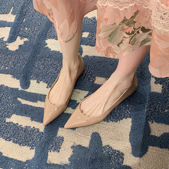 羊皮版~真皮法式內增高尖頭單鞋女2024新款淺口百搭通勤平底鞋子