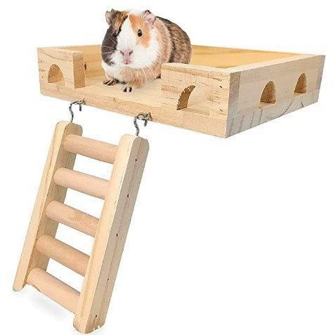 Подставка для хомяка с лестницей, золотой медведь, двухэтажная платформа из массива дерева, лестница для шиншиллы, платформа для клетки 60 см, деревянная платформа для клетки 47 см