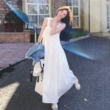 白色高级感温柔气质穿搭时尚超仙吊带连衣裙2024春夏新款法式长裙
