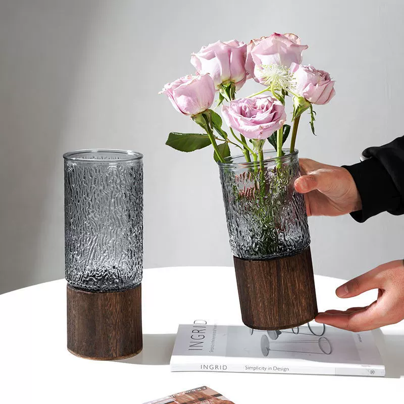 Творческий ins новый стиль новый китайский стиль стеклянные сушеные цветы цветы бутылки для гостиной украшения с деревянной основой высокого уровня чувство стол