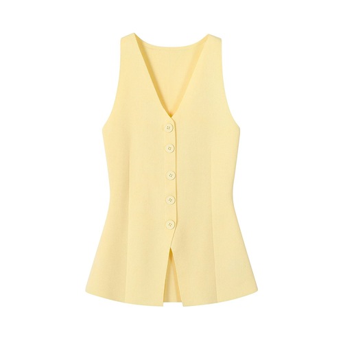 Summer Hot Babe V-Neck Stunning Yellow Top Fashion Design Slimming Sleeveless Knit Split Straps Backless Bra