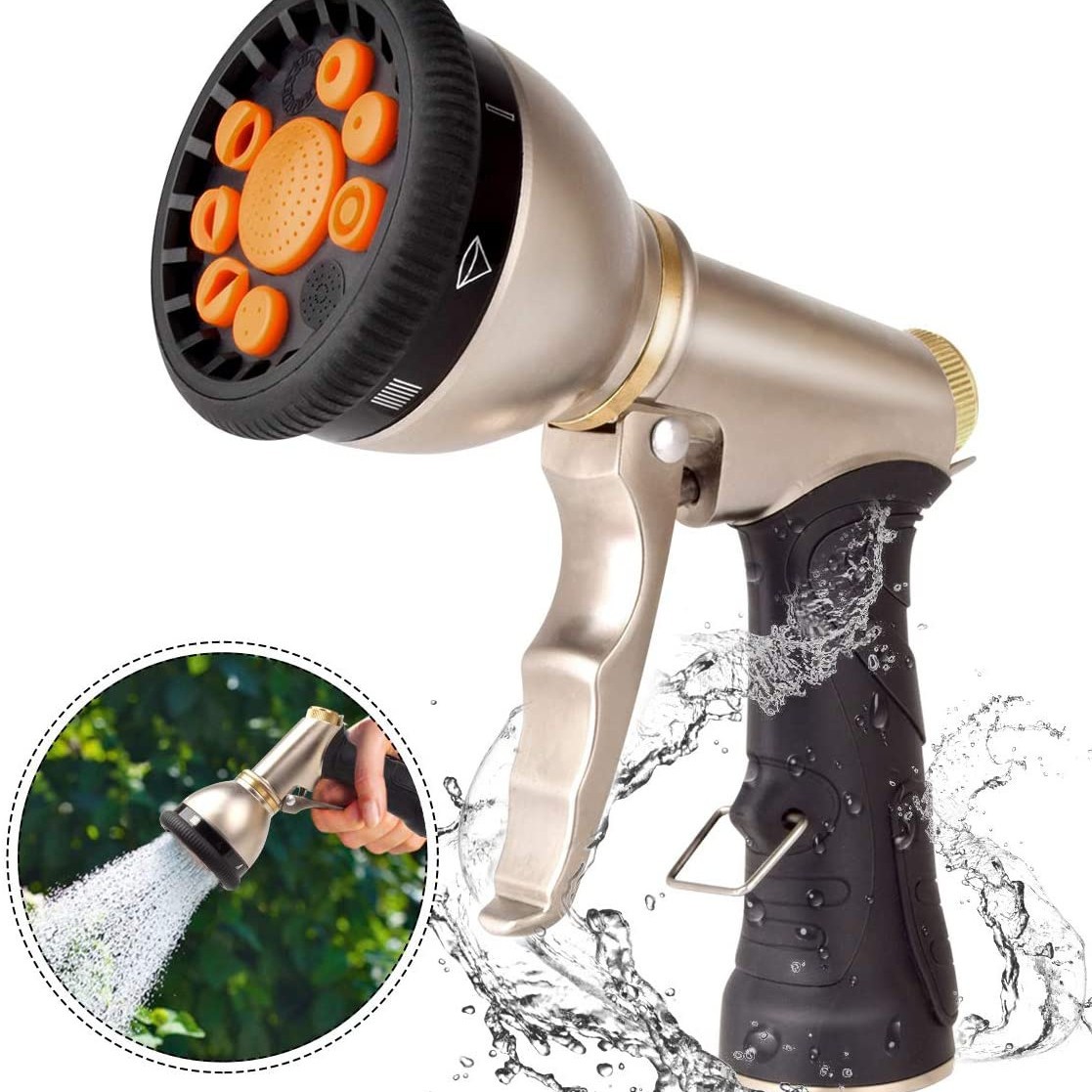 跨境专供锌合金高压水枪洗车花园九功能热卖花园水管喷枪