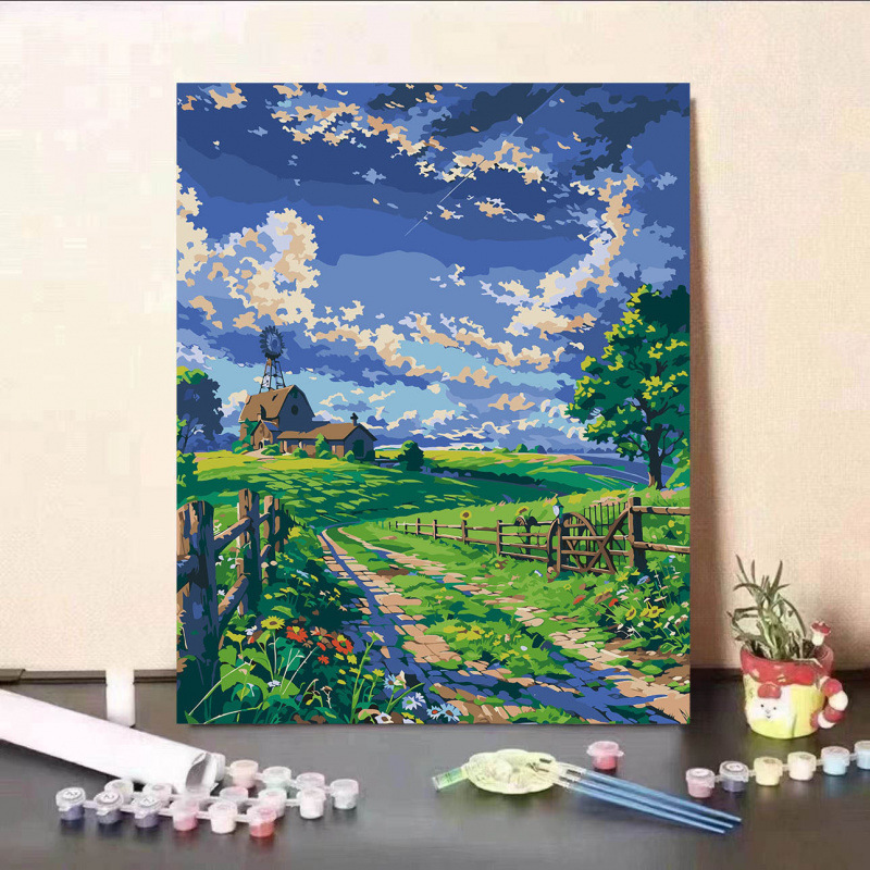 宮崎駿の夏のデジタル油絵、手描きの色付け、減圧、高価値のリビングルームの装飾絵画、ギフト|undefined
