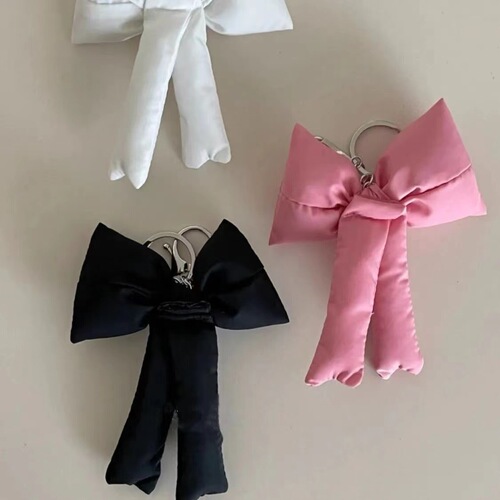 Korean Dongdaemun Super Hot Minimalist Bow Bag Charm Keychain Pure Color Cotton Fabric Accessory Instagram Style