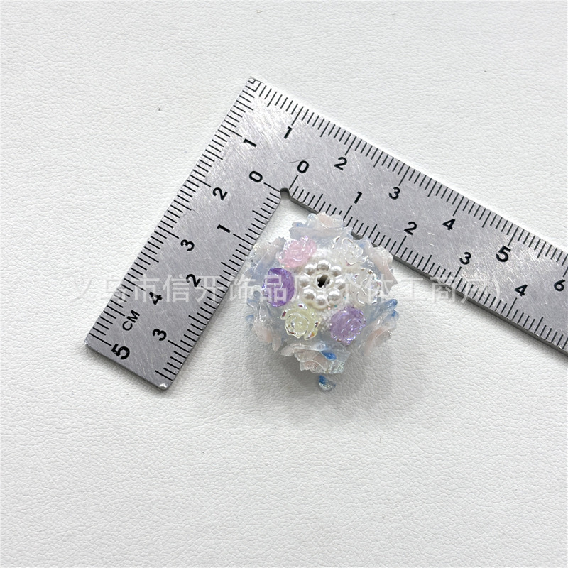 通孔重工玫瑰花扁圆串珠笔配件 手机钥匙包链手工diy饰品散珠材料|undefined