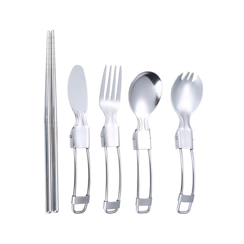 304 stainless steel portable foldable tableware set outdoor travel camping creative knife, fork, spoon, chopsticks, salad spoon