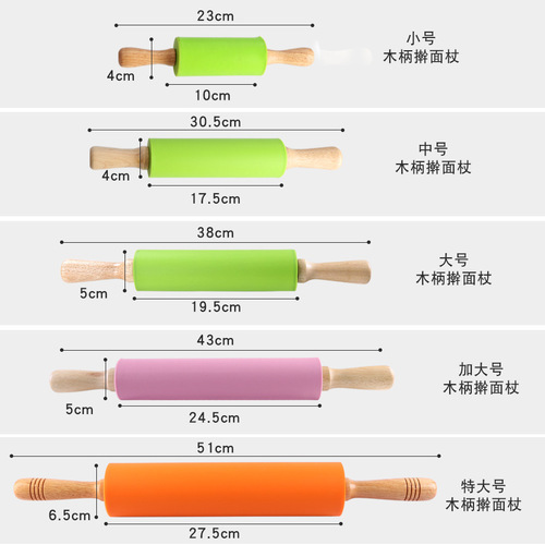 Rolling pin with silicone non-stick surface for making dumplings and noodles, suitable for home use and wholesale.