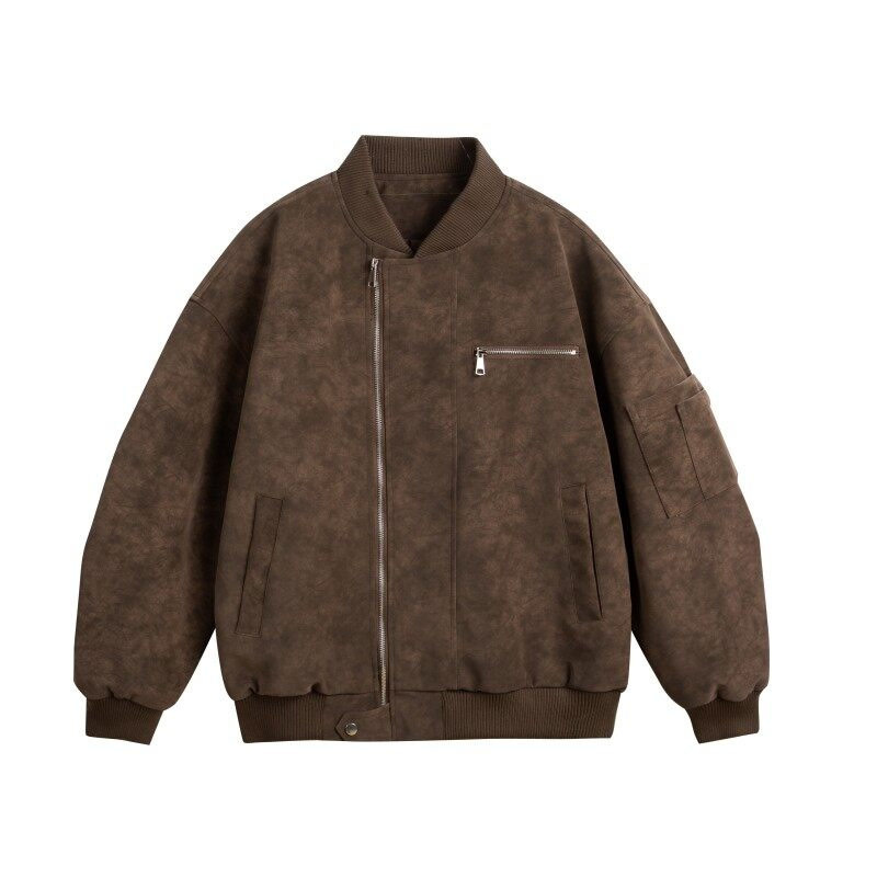 美式vintage棒球服男秋高街痞帅扎染皮夹克设计感短款工装外套潮|undefined