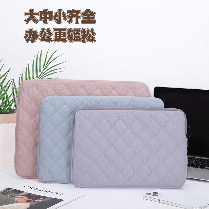 Korean-Style Diamond-Pattern Embroidered iPad Inner Sleeve with Cotton Padding 14inch Shockproof Laptop Bag Lightweight Business Protective Case