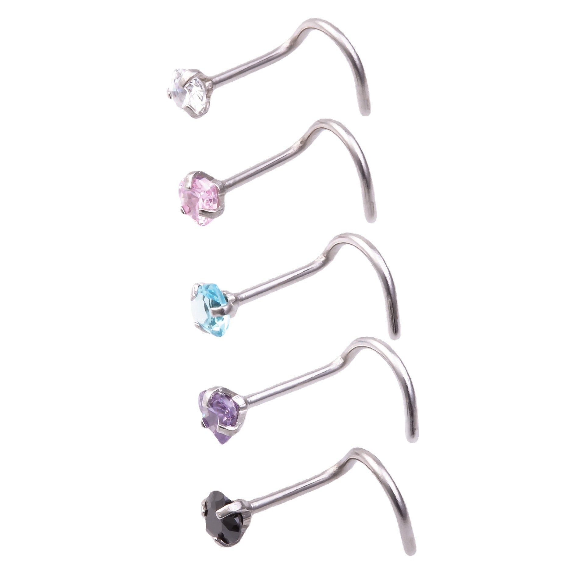 Cross-Border New Mixed Color Hao Stone Jewelry Geometric Stainless Steel Right Angle Stud Colorful Inlaid Diamond_voghion.com