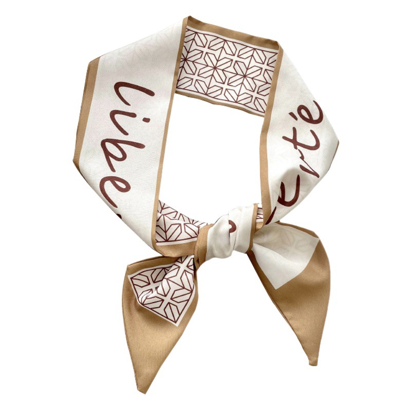 Bufanda de seda larga pequeña hembra caqui color desnudo estilo coreano impreso todo fósforo bolsa de corbata de pelo decorativo cinta pequeña banda de pelo bufanda