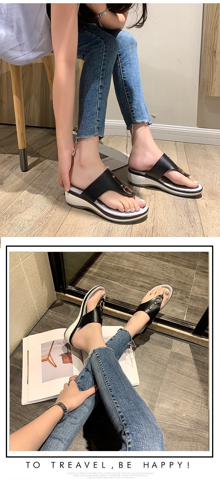 Summer 2021 export plus-size women's shoes Amazon cross-border toe wedge heel European and American metal buckle beach sandals Item Picture
