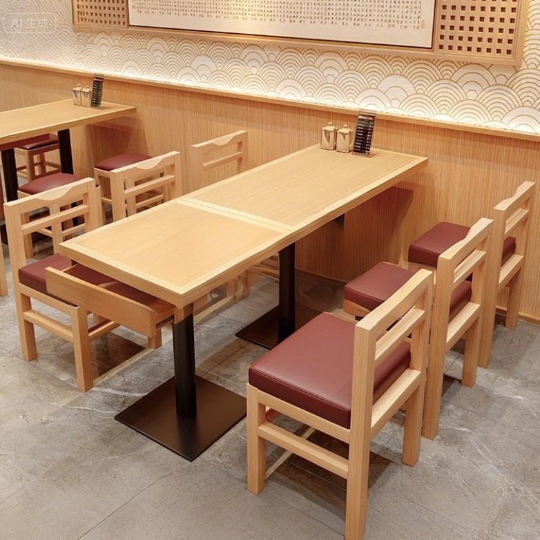 Hot Pot Restaurant Wall-Mounted Cafe Table and Chair Set Milk Tea Dessert Shop Solid Wood Booth Sofa Trendy Tea Restaurant Commercial Use