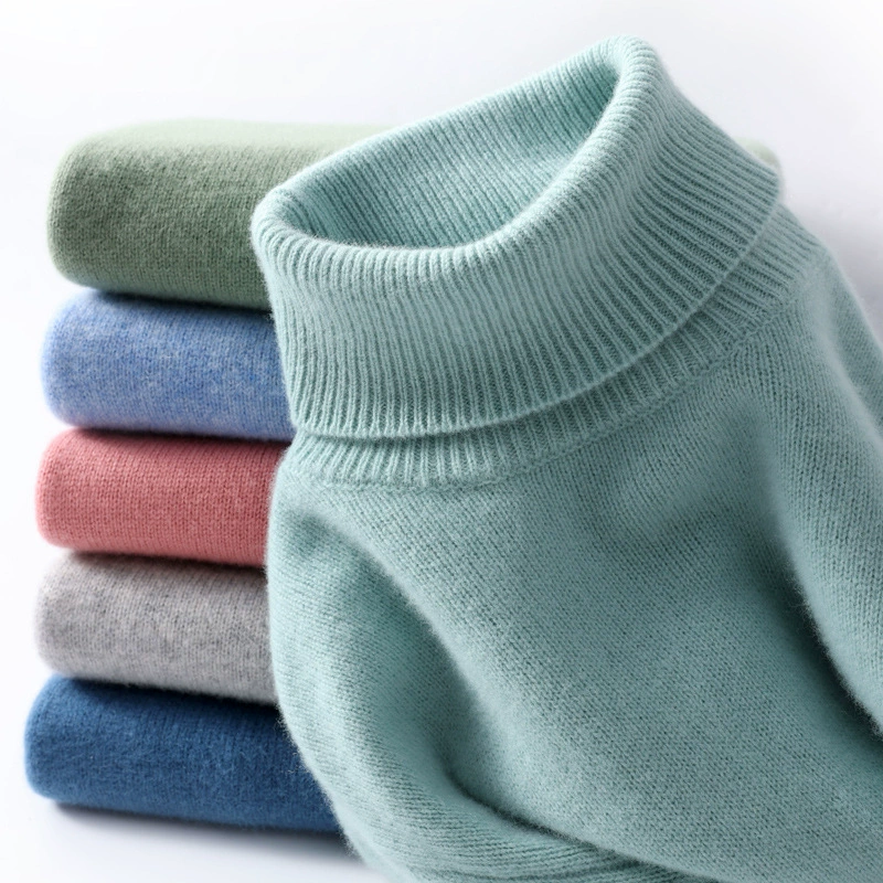 Осенне-Зимний новый кашемировый свитер, Мужской Свободный Повседневный деловой вязаный базовый свитер из чистой шерсти с высоким отворотом, базовый свитер