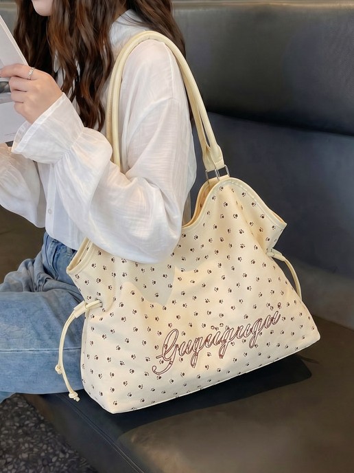 Bolso de mano coreano retro simple, bolsa de tela de transporte de gran capacidad para mujeres, bolsa de hombro de brazo casual versátil