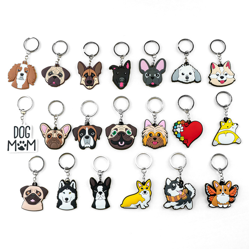 Custom Funny Cartoon Animal Dog Cat Keychain Ring Pvc Promotional Silicone Cute Packaging Girls Keychain Bag