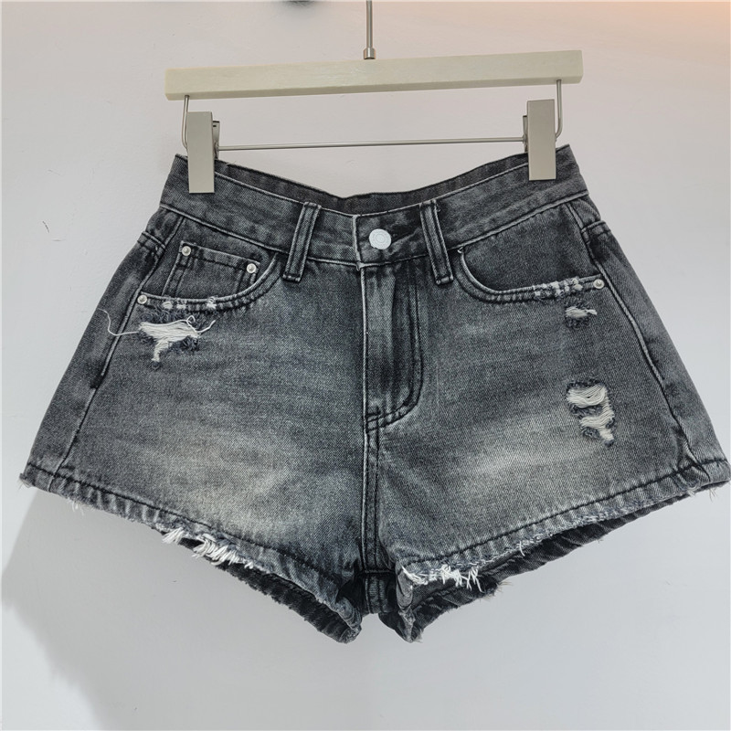 Pantalones Cortos de Mezclilla con Rotos para Mujer con Hebilla Metálica