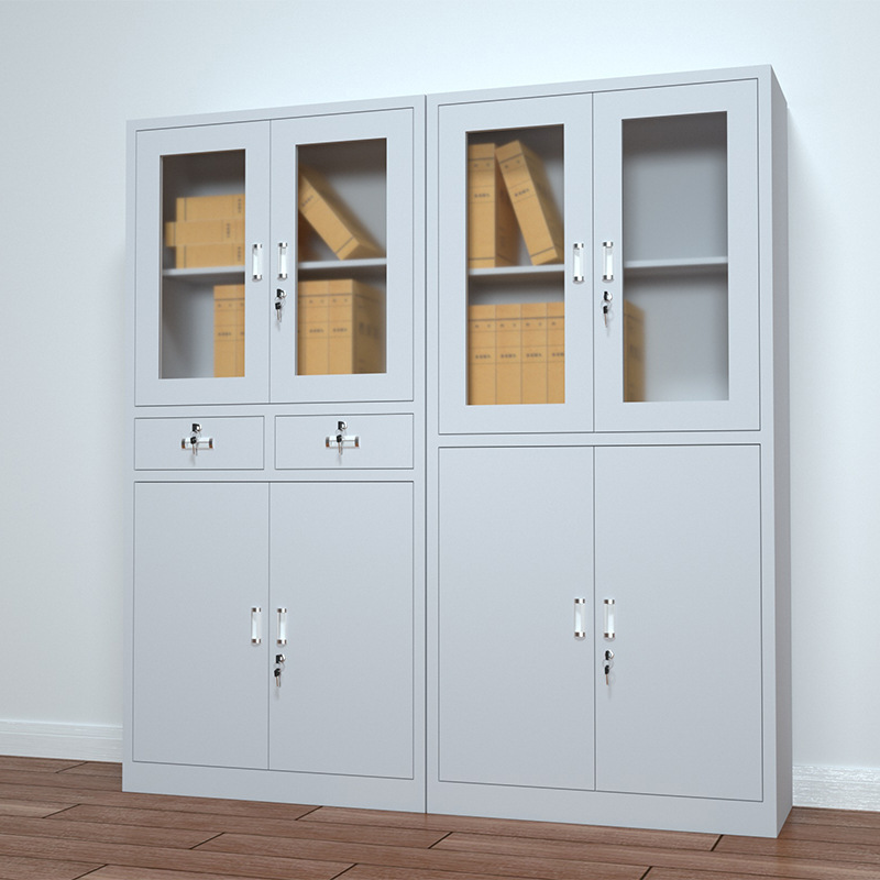 钢制档案柜带保险玻璃对开门文件柜带抽屉2抽3抽铁皮柜带锁凭证柜