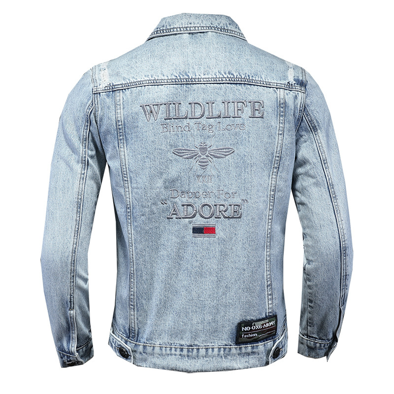 2023 Spring New European Style Men's Light-Colored Lapel Denim Jacket With Bee Embroidery QT5027/H06520_mkmklike.com