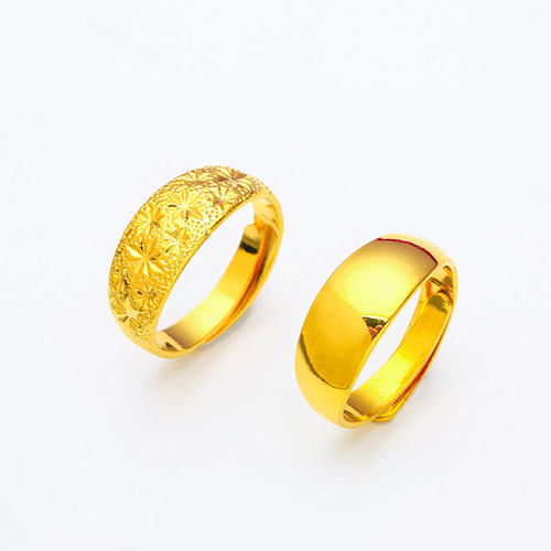 Glossy Gypsophila Sand Gold Ring Open Women's Men's Wide Brim Ring Wholesale Live Delivery Couple Ring