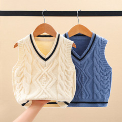 Love Fun 2022 Autumn and Winter New Baby British College Knitted Vest Children's V-neck Vest Primary School Sweater