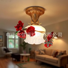 复古美式田园花朵吸顶灯温馨浪漫少女心过道灯具卧室阳台