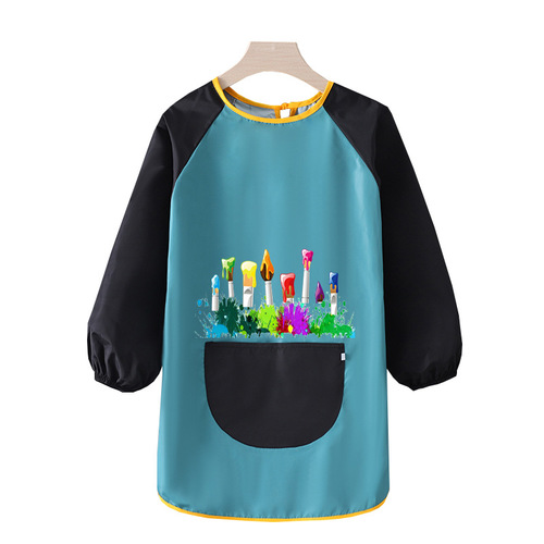 Children's Waterproof Coverall Jacket for Autumn and Winter, Studio Art Painting Printing Apron, Kindergarten School Eating Reverse Wear Coating