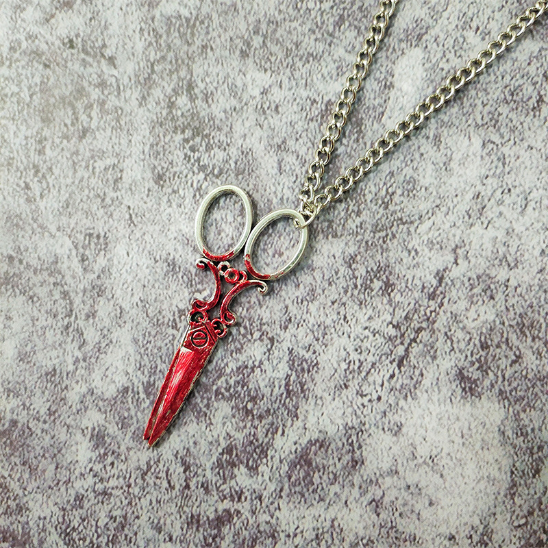 Retro Exagerado Patrón De Halloween Tijeras Aleación Víspera De Todos Los Santos Mujeres Collar Colgante display picture 4