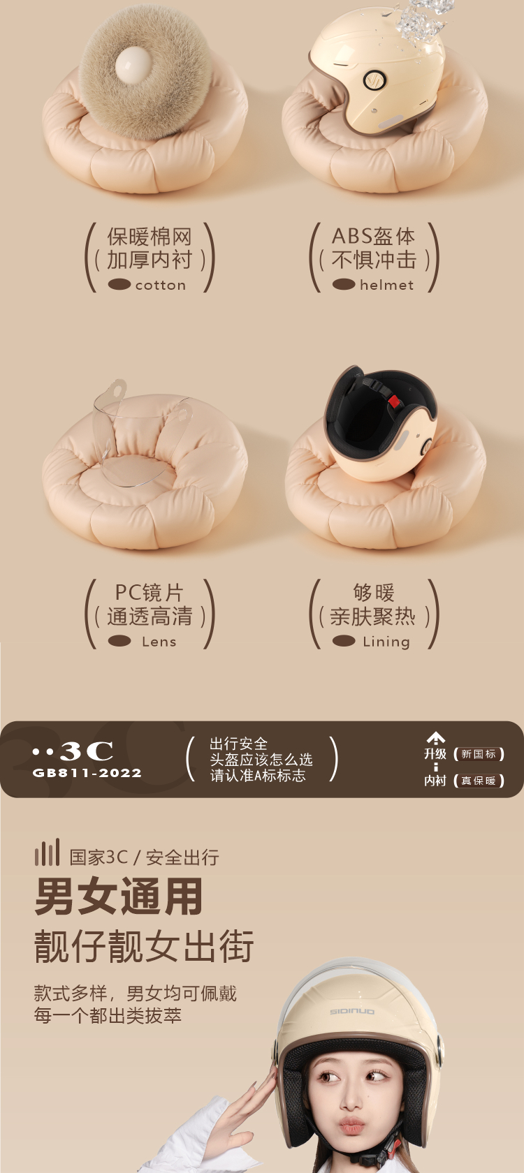 Electric Vehicle Helmet for Women, Winter Warm, Universal for All Seasons