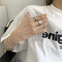 Geometric Braided Double Layer Ring for Women, Vintage Fashion S925 Silver Irregular Open Finger Ring, Hip-Hop Punk Index Finger Ring
