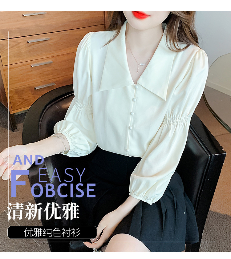 프랑스식 레트로 V넥 거품 소매 여성 셔츠 2026 봄 가을 새로운 디자인 센스 긴팔 셔츠 Chic 맨위 상세 이미지 3