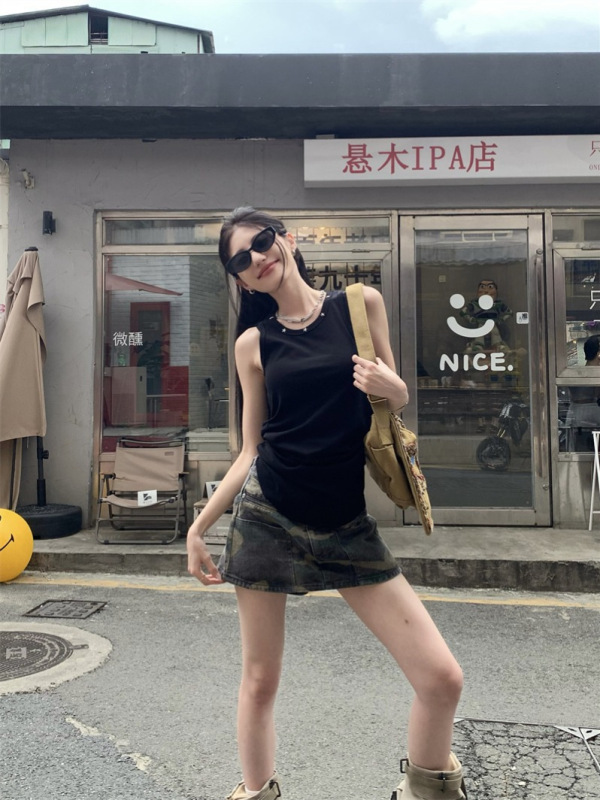 アメリカンクールホットガールファッションスーツ女性のための春の新しいリベットファッションベスト迷彩作業服スカートツーピースセット|undefined