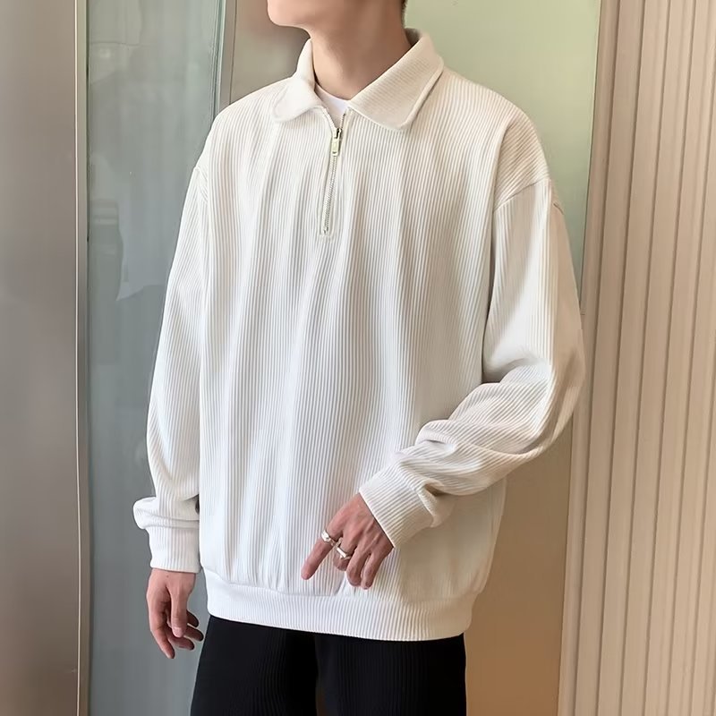 2025 suéter para hombre primavera moda coreana solapa suelta solapa suéter de cuello de polo de estilo perezoso suéter de todo fósforo