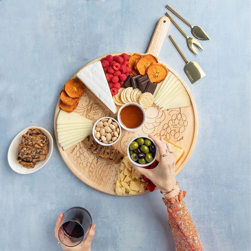 Tabla de cortar de madera Tabla de cortar doméstica con mango Tabla de cortar multifuncional Fiesta creativa merienda bandeja de desayuno