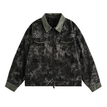 蛇纹迷彩翻领夹克复古朋克潮流男装宽松休闲秋冬小众双头拉链外套