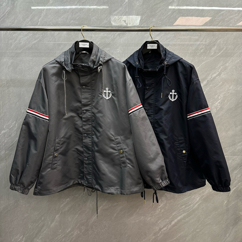 TB Factory Outlet High Version 24ss Spring and Autumn Bilateral Ribbon Stripe Long Sleeve Chest Embroidered Ship Anchor Rusher
