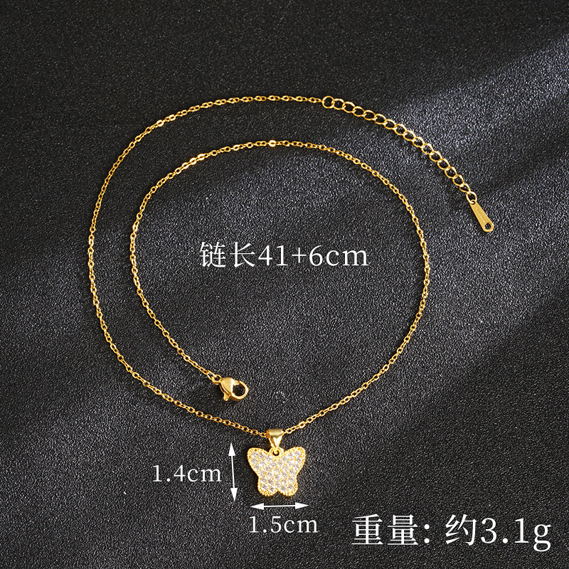 Collar de mariposa de oro de arena vietnamita lleno de pendientes de diamantes moda diseño de todo fósforo ligero lujo durante mucho tiempo conjunto de joyas que no se desvanece