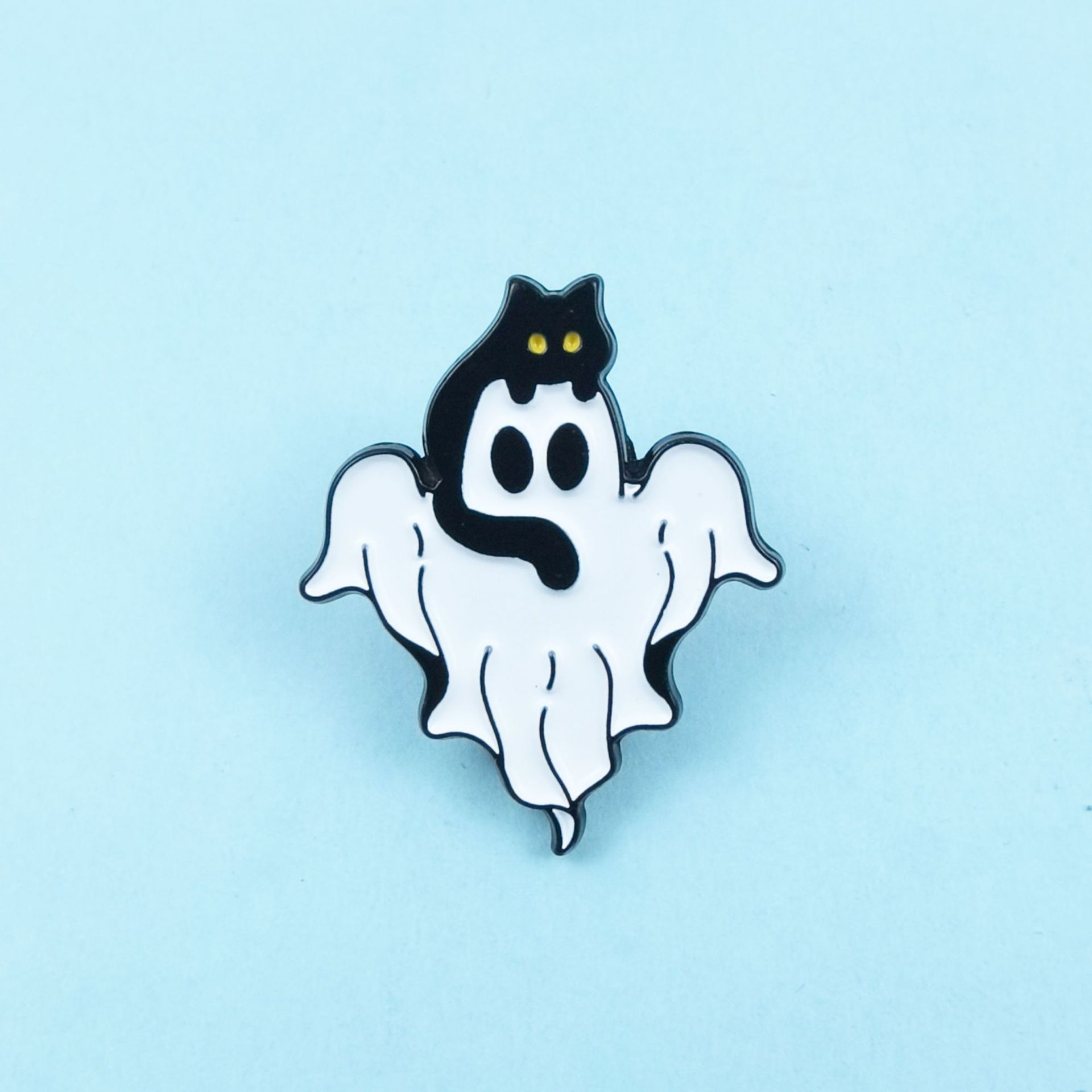 Broche fantasma de gato negro de Halloween europeo y americano personalidad estilo divertido accesorios de ropa insignia joyería de aleación de bricolaje