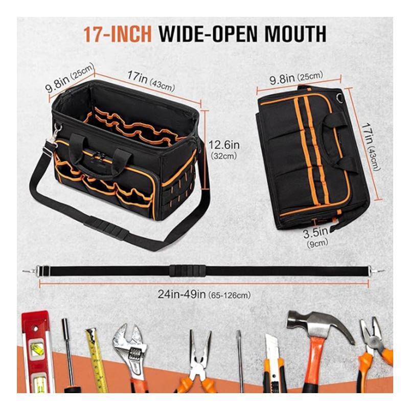 跨境新款17英寸重型工具包加厚耐磨牛津布便携手提式收纳工具包|undefined
