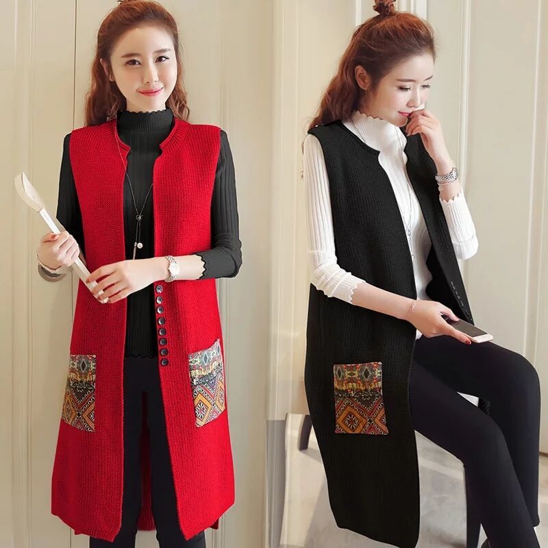 Factory direct cross-border foreign trade long sleeveless knitted sweater women's cardigan vest coat loose Waistcoat Vest