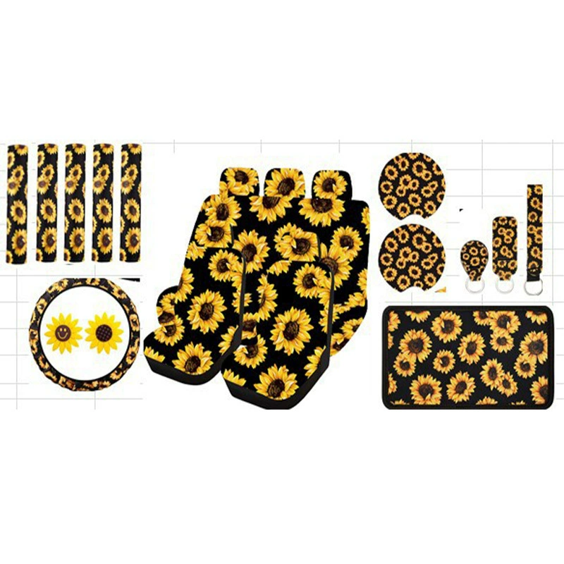 Подсолнух автомобильный 5-местный чехол на сиденье с трансграничным принтом подсолнуха, наплечник, брелок, ремешок на запястье, комплект из 23 предметов