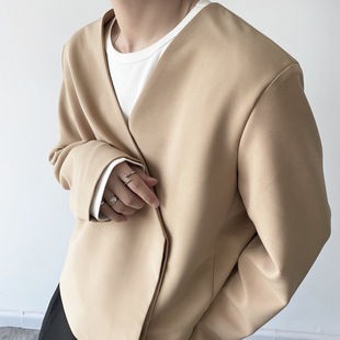 Light Mature Style Wear Short Collarless Suit Abstinence Beware Unisex Jacket Coat All-Match Small Suit Solid Color
