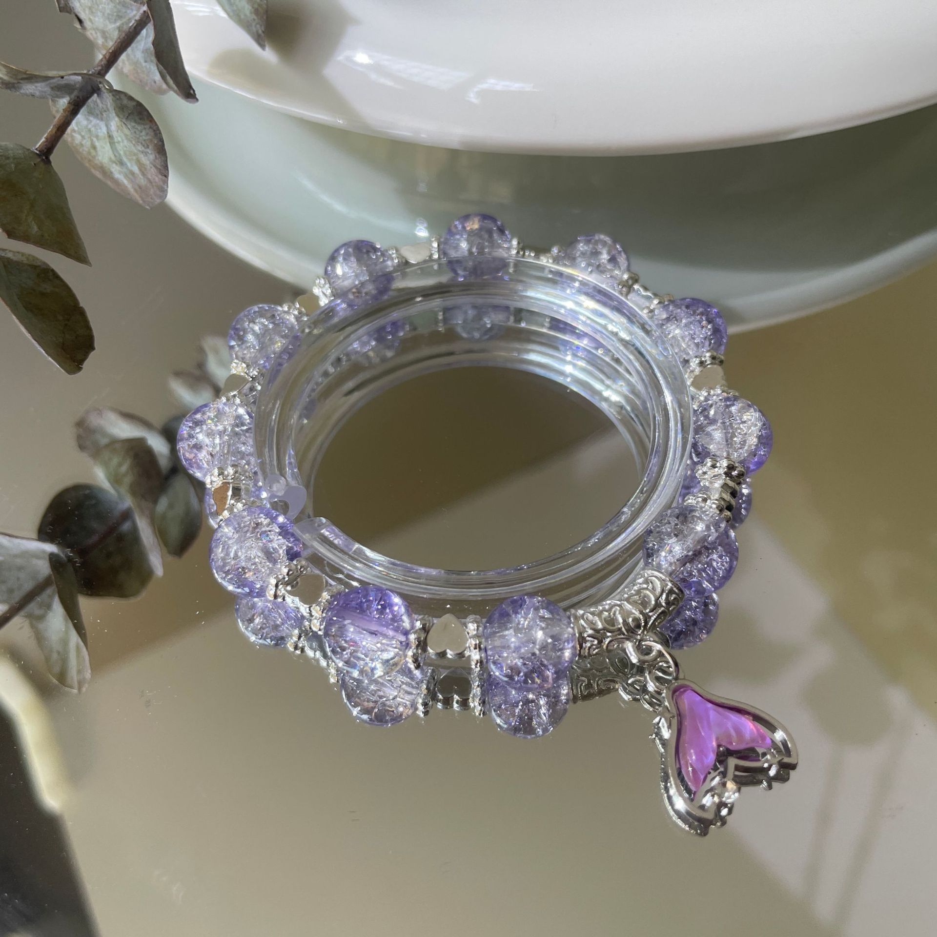 S106-Pulsera de corazón de sirena del mar de fantasía de color púrpura claro#tamaño 832