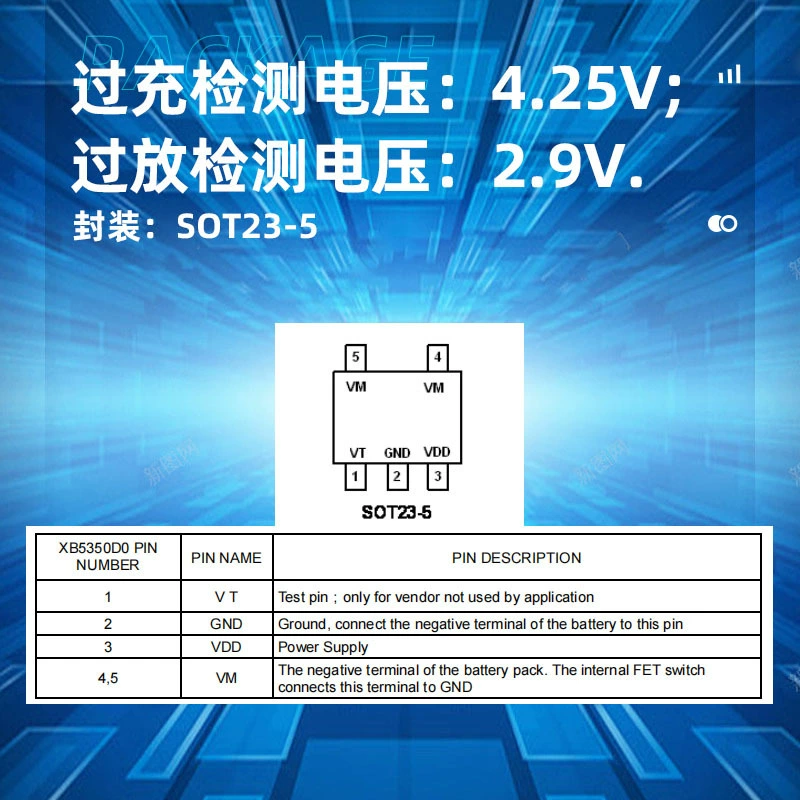 Защитный чип для литиевой батареи Saixinwei XB5350D0 SOT23-5, одноячейковый, двухрежимная защита IC