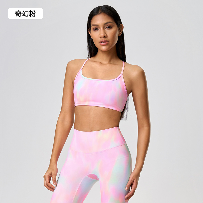 新しいクロスバックスポーツブラ女性の夏のヨガフィットネスブラジャー胸パッド付きヨガ服トップ DW399|undefined